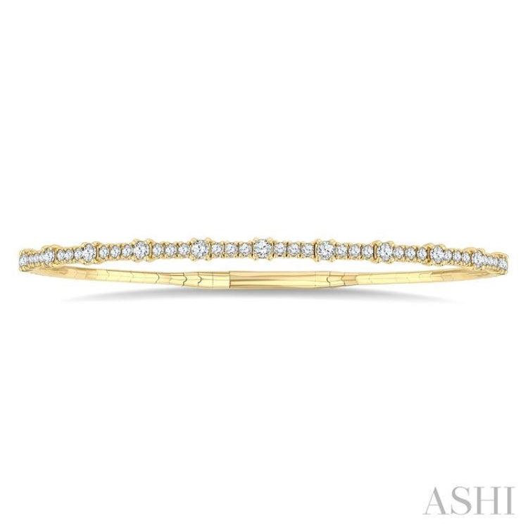 1 Ctw Halfway Prong Set Round Cut Diamond Flex Bangle in 14K Yellow Gold