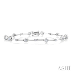 1 1/5 Ctw Mixed Diamond Cut Bar Link Bracelet in 14K White Gold
