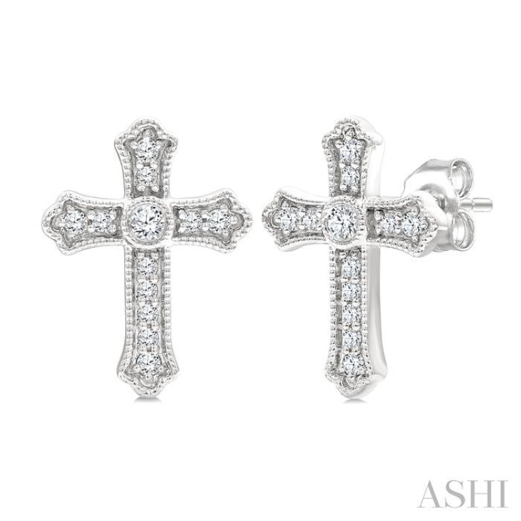 1/5 Ctw Round Cut Diamond Cross Petite Fashion Earrings in 10K White Gold