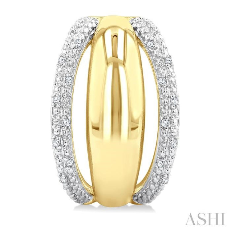 1/10 Ctw Bold Double Split Dome Shape Round Cut Diamond Fashion Half Hoop Earring in Yellow Gold Vermeil