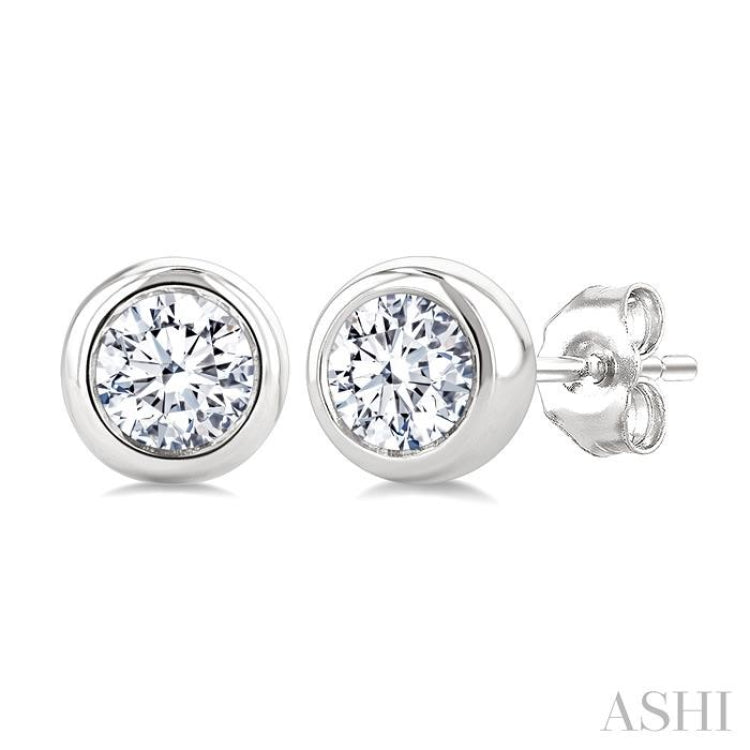 1/2 Ctw Bezel Set Round Cut Diamond Stud Earrings in 14K White Gold