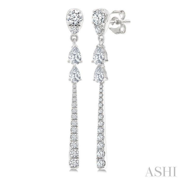 7/8 Ctw Pear and Round Cut Diamond Dangle Fashion Long earrings in 14K White Gold