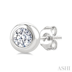 1/5 Ctw Bezel Set Round Cut Diamond Stud Earrings in 14K White Gold