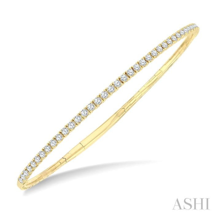 1 Ctw Round Cut Diamond Halfway Straight Flex Bangle in 14K Yellow Gold