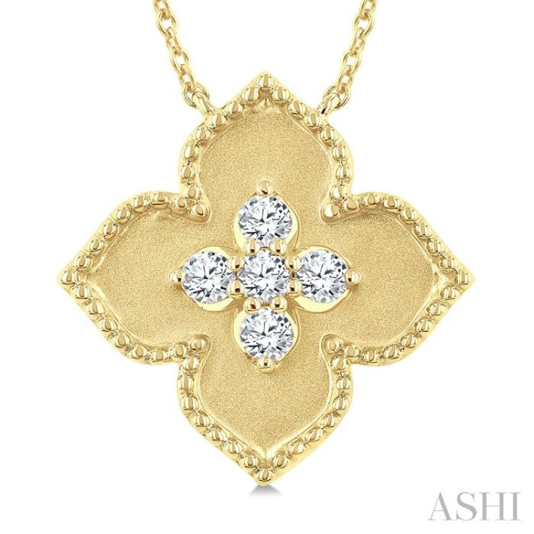 1/5 Ctw Floral Medallion Round Cut Diamond Fashion Pendant With Chain in 10K Yellow Gold