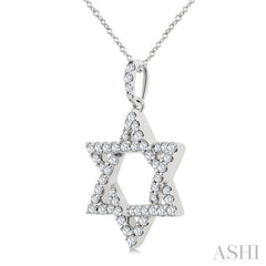 1/2 Ctw Star Of David Round Cut Diamond Fashion Pendant With Chain in 14K White Gold