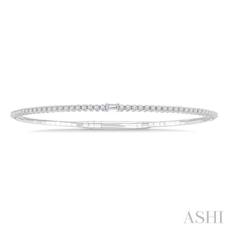 1/2 Ctw Halfway Baguette Center and Round Cut Diamond Flex Bangle in 14K White Gold