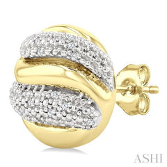 1/10 Ctw Circular Shape Bold Puffed Ribbed Swirl Round Cut Diamond Fashion Stud Earring in Yellow Gold Vermeil