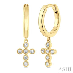 1/10 Ctw Round Cut Diamond Cross Petite Huggie Earrings in 10K Yellow Gold