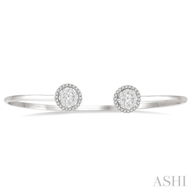 5/8 Ctw Lovebright Open Cuff Round Cut Diamond Stackable Bangle in 14K White Gold