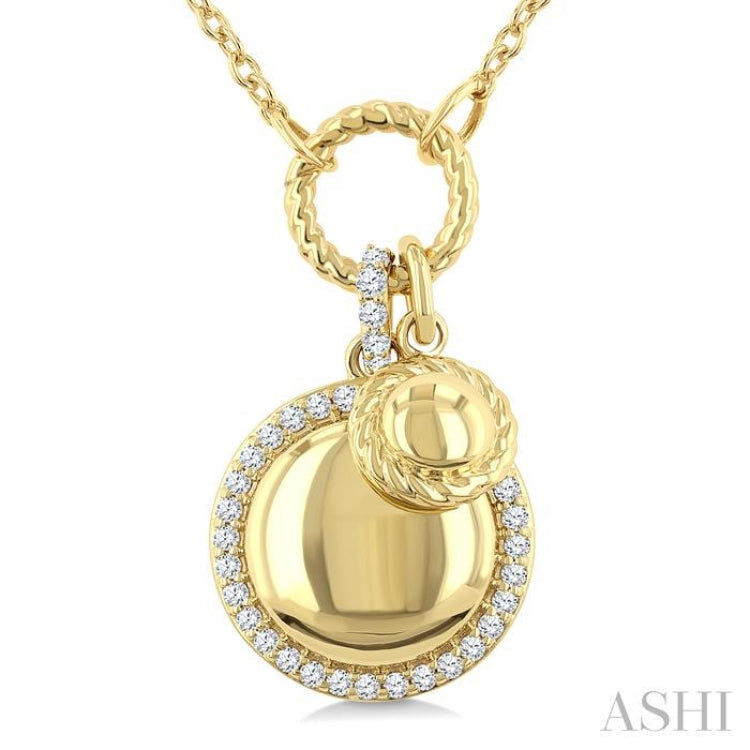 1/6 Ctw Circle Charm Round Cut Diamond Pendant With Chain in 10K Yellow Gold