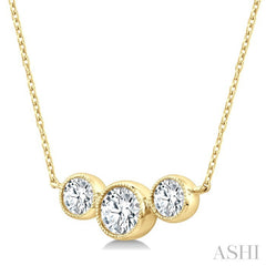 1 Ctw Past, Present & Future 3-Stone Bezel Set Round Cut Diamond Necklace in 14K Yellow Gold