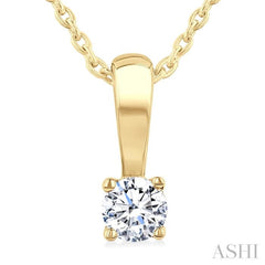 1/10 Ctw Prong Set Round Cut Diamond Solitaire Pendant With Chain in 14K Yellow Gold