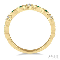 1.25 MM Round Cut Green Emerald and 1/20 Ctw Round Cut Diamond Precious Half Eternity Wedding Band in 14K Yellow Gold