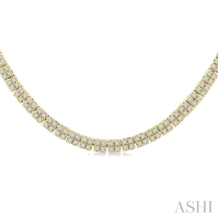 1 Ctw Double Row Round Cut Diamond Necklace in 14K Yellow Gold