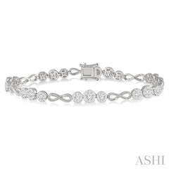 2 1/2 Ctw Tri-Mount Set & Milgrain Infinity Link Lovebright Round Cut Diamond Bracelet in 14K White Gold