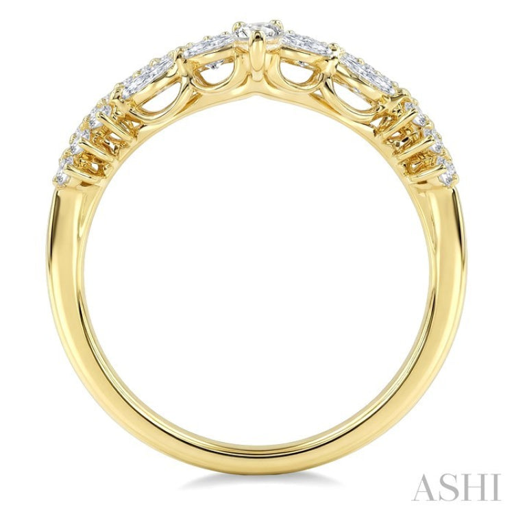 1/2 Ctw Twin Row Marquise, Pear and Round Cut Diamond Chevron Ring in 14K Yellow Gold