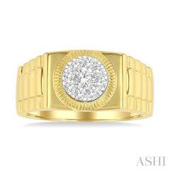 1/2 Ctw Flat Top Lovebright Round Cut Diamond Men's Ring in 14K Yellow and White Gold