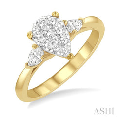5/8 Ctw Pear Shape Lovebright Pear and Round Cut Diamond Engagement Ring in 14K Yellow and White Gold