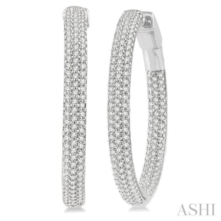 1 Ctw Close Knit Round Cut Diamond Hoop Earrings in 14K White Gold