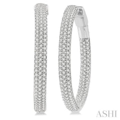 1 Ctw Close Knit Round Cut Diamond Hoop Earrings in 14K White Gold