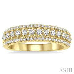 5/8 Ctw Triple Row Round Cut Diamond Fashion Band in 14K Yellow Gold