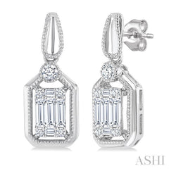 1/3 Ctw Fusion Baguette and Round Cut Diamond Fashion Earrings in 14K White Gold