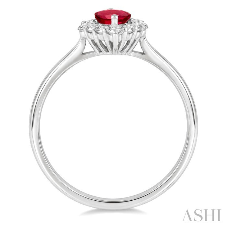 8X4 MM Marquise Shape Ruby and 3/8 Ctw Marquise and Round Cut Diamond Precious Ring in 14K White Gold