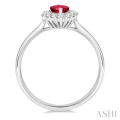 8X4 MM Marquise Shape Ruby and 3/8 Ctw Marquise and Round Cut Diamond Precious Ring in 14K White Gold