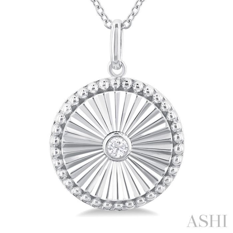 1/20 Ctw Round fluted medallion Round Cut Diamond Pirouette Pendant With Chain in 10K White Gold