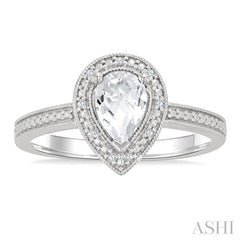 6X4 MM Pear Shape White Topaz and 1/50 Ctw Round Cut Diamond Semi-Precious Ring in Sterling Silver