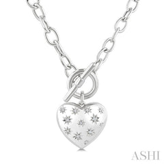 1/10 Ctw Round Cut Diamond Mosaic Heart Charm Toggle Necklace in Sterling Silver
