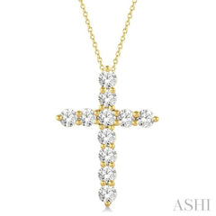 1 Ctw Round Cut Diamond Cross Pendant in 14K Yellow Gold with Chain