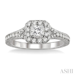 5/8 Ctw Diamond Engagement Ring with 1/4 Ct Princess Cut Center Stone in 14K White Gold