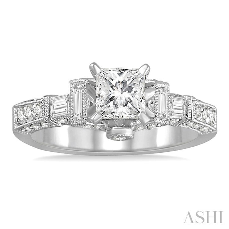 1 1/2 Ctw Diamond Engagement Ring with 3/4 Ct Princess Cut Center Stone in 14K White Gold