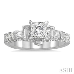 1 1/2 Ctw Diamond Engagement Ring with 3/4 Ct Princess Cut Center Stone in 14K White Gold