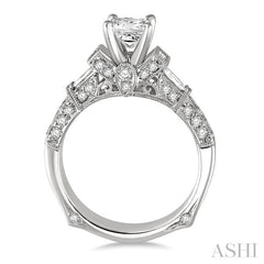 1 1/2 Ctw Diamond Engagement Ring with 3/4 Ct Princess Cut Center Stone in 14K White Gold