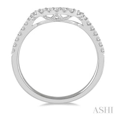 1/4 Ctw Scooped Center Round Cut Diamond Wedding Band in 14K White Gold