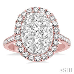 2 Ctw Oval Shape Diamond Lovebright Ring in 14K Rose and White Gold