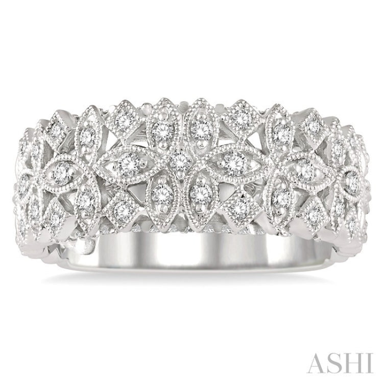 1/3 Ctw Lattice Marquise & Princess Mounts Round Cut Diamond Band in 14K White Gold