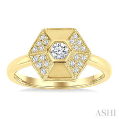 1/4 Ctw Hexagon Shape Round Cut Diamond Fashion Ring in 14K Yellow Gold