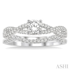 1/2 Ctw Diamond Wedding Set with 3/8 Ctw Round Cut Engagement Ring and 1/10 Ctw Wedding Band in 14K White Gold