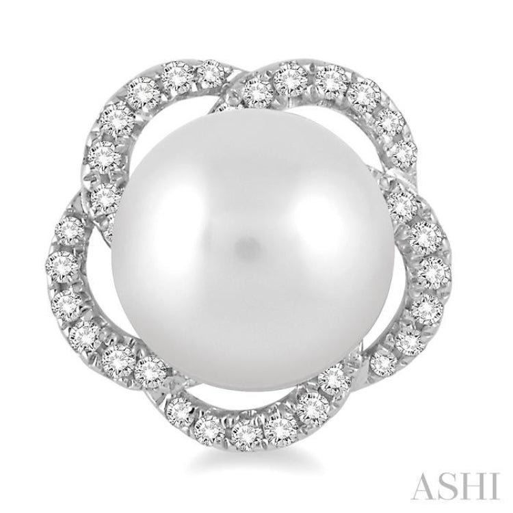 7 MM Cultured Pearls and 1/5 Ctw Round Cut Diamond Earrings in 14K White Gold