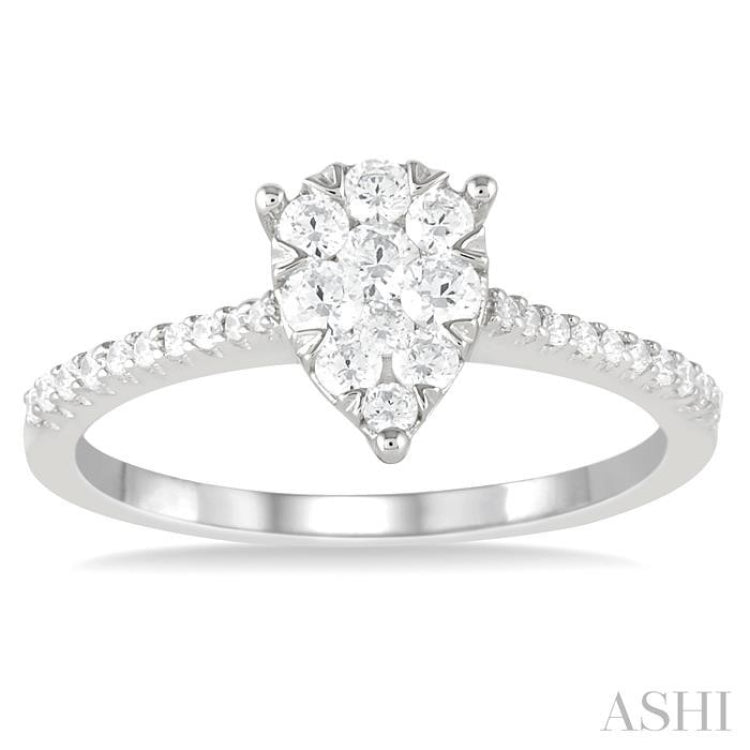 1/3 Ctw Pear Shape Round Cut Diamond Fashion Ring in 14K White Gold