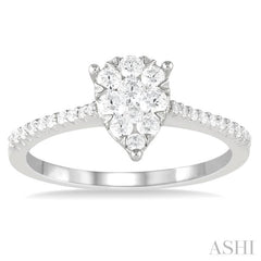 1/3 Ctw Pear Shape Round Cut Diamond Fashion Ring in 14K White Gold