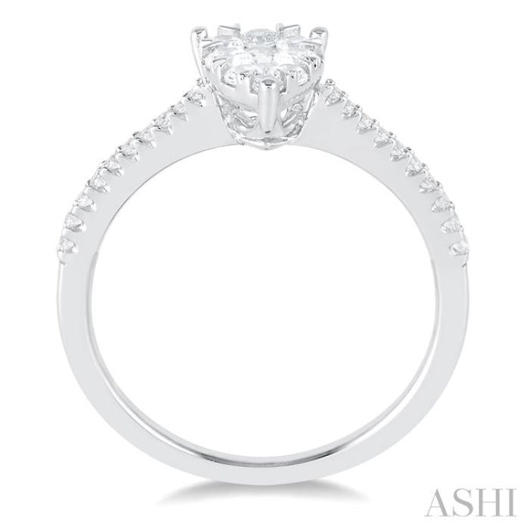 1/3 Ctw Pear Shape Round Cut Diamond Fashion Ring in 14K White Gold