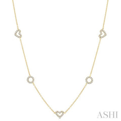 1 Ctw Heart and Circle Round Cut Diamond Station Necklace in 14K Yellow Gold