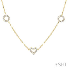 1 Ctw Heart and Circle Round Cut Diamond Station Necklace in 14K Yellow Gold