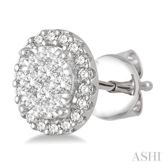 1/3 Ctw Oval Shape Lovebright Round Cut Diamond Stud Earrings in 14K White Gold