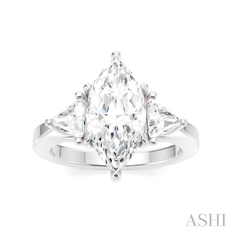 1/2 Ctw Marquise Shape Trillion and Round Cut Diamond Semi-Mount Engagement Ring in 14K White Gold